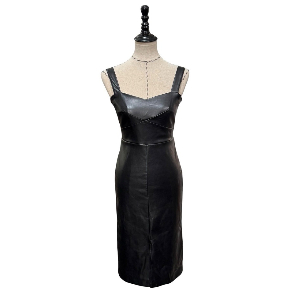 Cache Faux Leather Black Corset Bustier Bodice Dress Sz 0 Vampy Gothic NWT